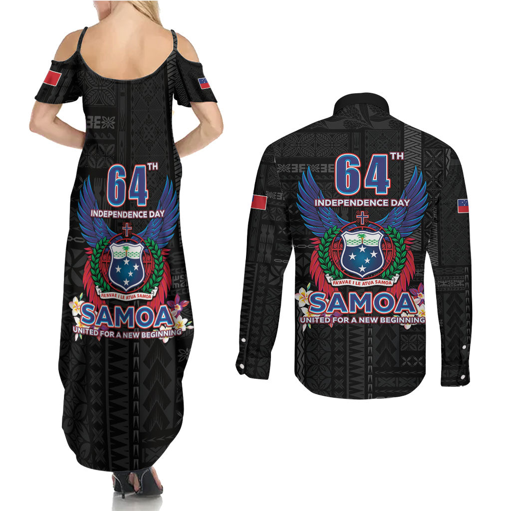 Samoa 64th Independence Anniversary Couples Matching Summer Maxi Dress and Long Sleeve Button Shirt
