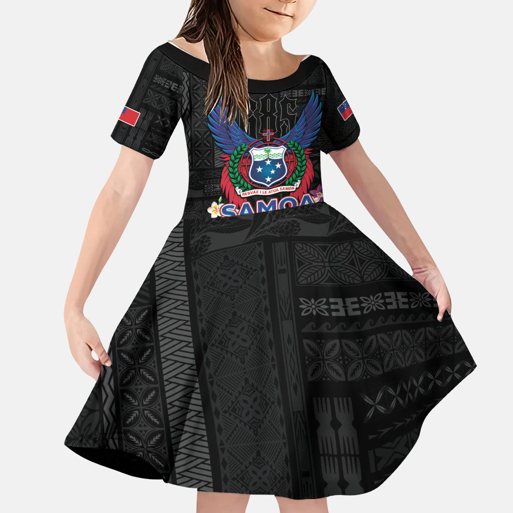 Samoa 64th Independence Anniversary Family Matching Long Sleeve Bodycon Dress and Hawaiian Shirt LT05 Daughter's Dress Black - Polynesian Pride