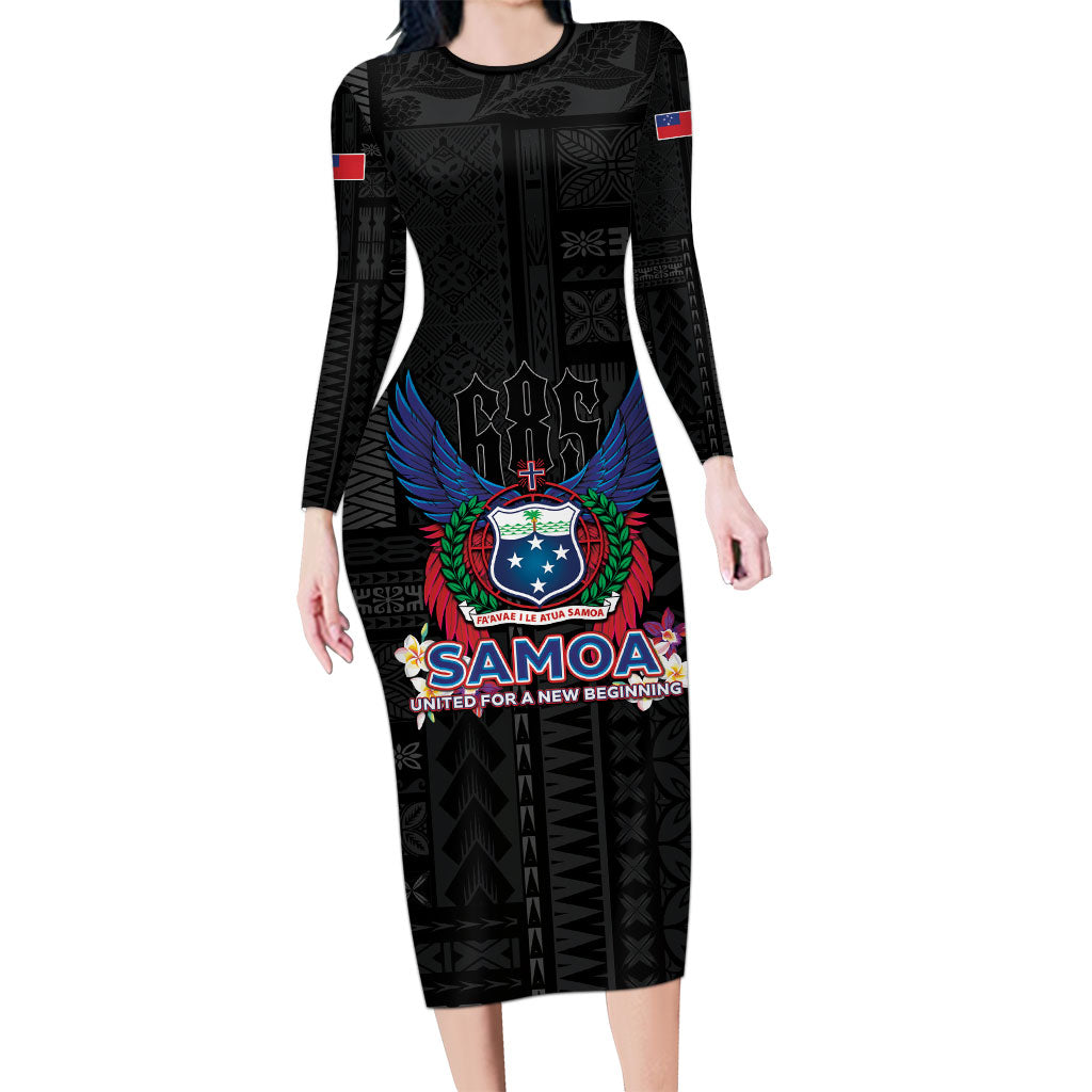 Samoa 64th Independence Anniversary Family Matching Long Sleeve Bodycon Dress and Hawaiian Shirt LT05 Mom's Dress Black - Polynesian Pride