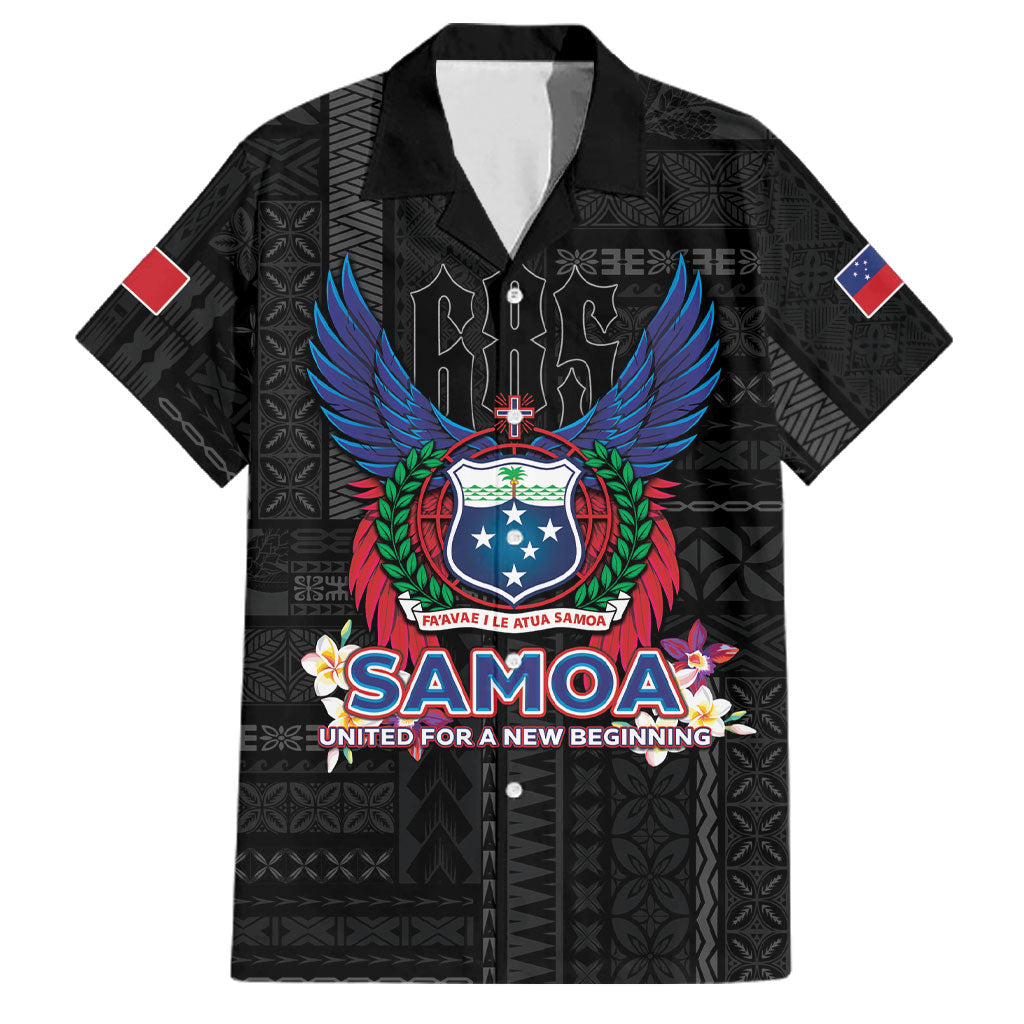 Samoa 64th Independence Anniversary Family Matching Mermaid Dress and Hawaiian Shirt LT05 Dad's Shirt - Short Sleeve Black - Polynesian Pride