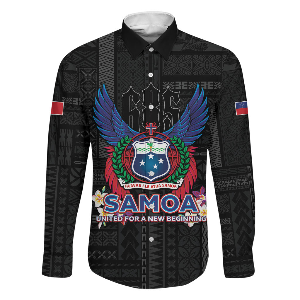 Samoa 64th Independence Anniversary Family Matching Mermaid Dress and Hawaiian Shirt LT05 Dad's Shirt - Long Sleeve Black - Polynesian Pride