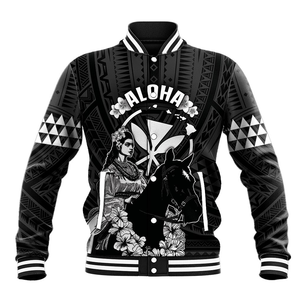 Hawaii King Kamehameha Day Parade Baseball Jacket With Pa'u Riders Plumeria Kakau Tribal Pattern LT05 Unisex Black - Polynesian Pride