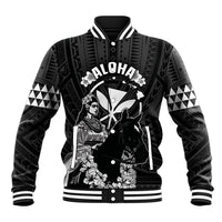 Hawaii King Kamehameha Day Parade Baseball Jacket With Pa'u Riders Plumeria Kakau Tribal Pattern LT05 Unisex Black - Polynesian Pride