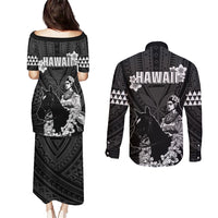 Hawaii King Kamehameha Day Parade Couples Matching Puletasi and Long Sleeve Button Shirt With Pa'u Riders Plumeria Kakau Tribal Pattern