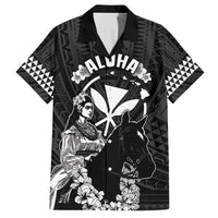 Hawaii King Kamehameha Day Parade Family Matching Off The Shoulder Long Sleeve Dress and Hawaiian Shirt With Pa'u Riders Plumeria Kakau Tribal Pattern