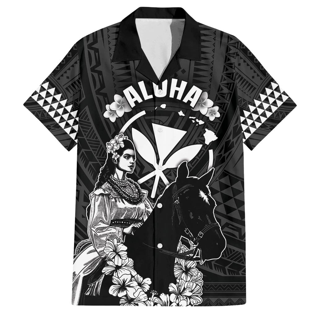 Hawaii King Kamehameha Day Parade Family Matching Off Shoulder Short Dress and Hawaiian Shirt With Pa'u Riders Plumeria Kakau Tribal Pattern