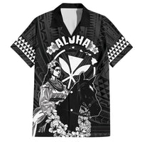 Hawaii King Kamehameha Day Parade Family Matching Off Shoulder Short Dress and Hawaiian Shirt With Pa'u Riders Plumeria Kakau Tribal Pattern