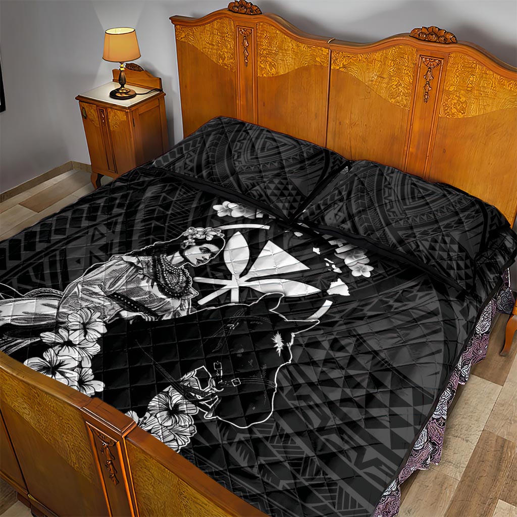 Hawaii King Kamehameha Day Parade Quilt Bed Set With Pa'u Riders Plumeria Kakau Tribal Pattern