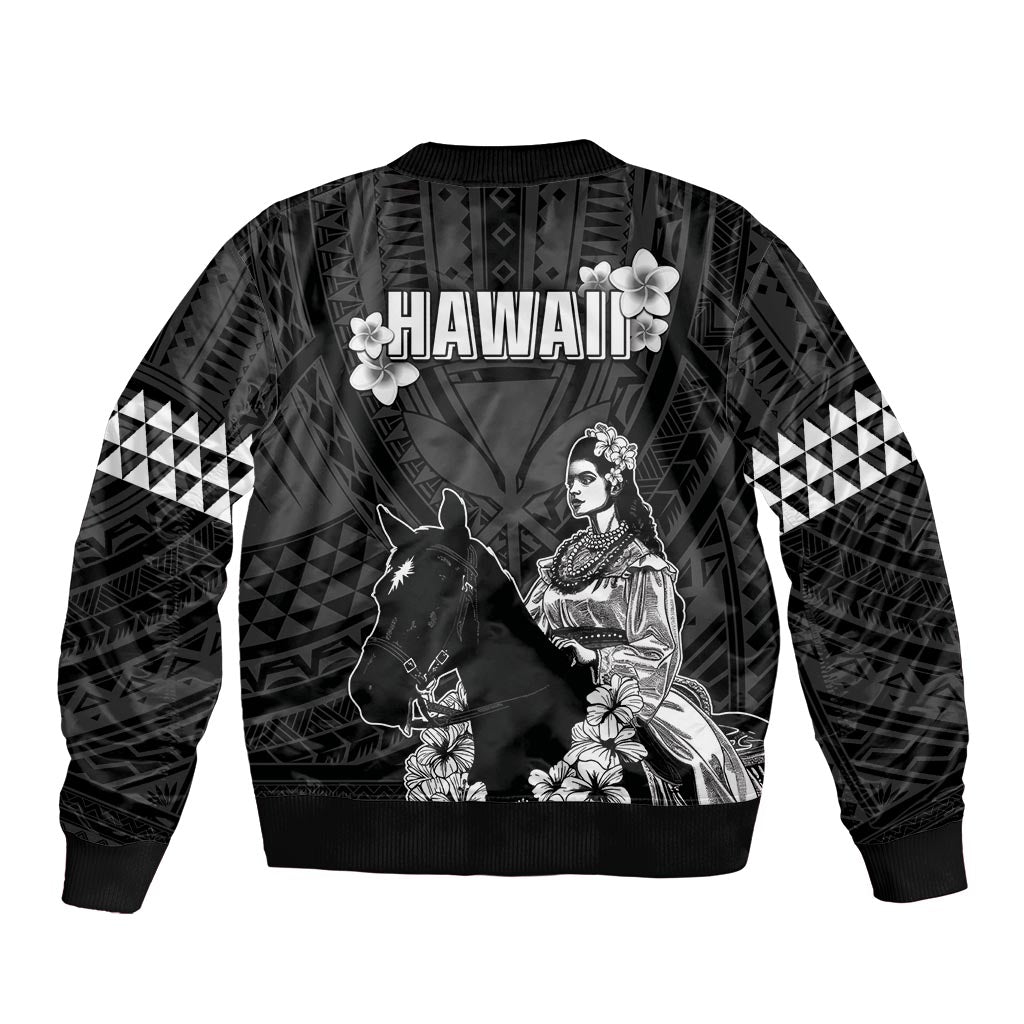 Hawaii King Kamehameha Day Parade Sleeve Zip Bomber Jacket With Pa'u Riders Plumeria Kakau Tribal Pattern