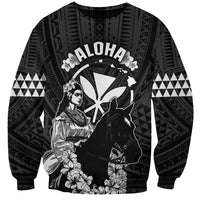 Hawaii King Kamehameha Day Parade Sweatshirt With Pa'u Riders Plumeria Kakau Tribal Pattern LT05 Unisex Black - Polynesian Pride