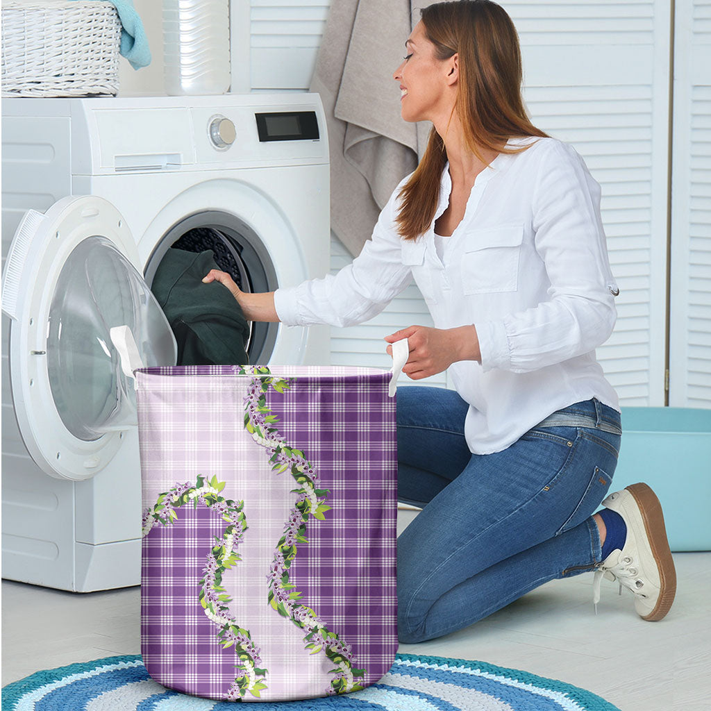 Violet Hawaii Palaka Laundry Basket Maile Pikake Honohono Orchid Lei