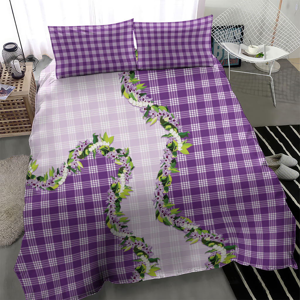 Violet Hawaii Palaka Bedding Set Maile Pikake Honohono Orchid Lei