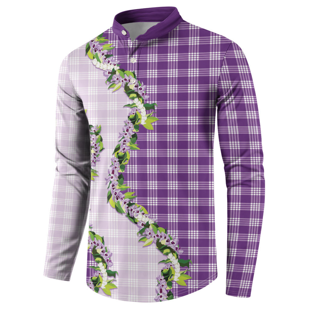 Violet Hawaii Palaka Button Sweatshirt Maile Pikake Honohono Orchid Lei