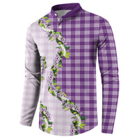 Violet Hawaii Palaka Button Sweatshirt Maile Pikake Honohono Orchid Lei