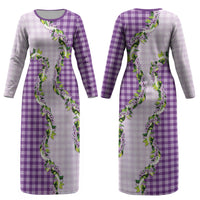 Violet Hawaii Palaka Couples Matching Long Sleeve Bodycon Dress and Long Sleeve Button Shirt Maile Pikake Honohono Orchid Lei LT05 - Polynesian Pride