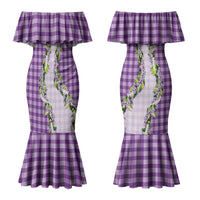 Violet Hawaii Palaka Couples Matching Mermaid Dress and Long Sleeve Button Shirt Maile Pikake Honohono Orchid Lei LT05 - Polynesian Pride
