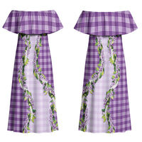 Violet Hawaii Palaka Couples Matching Off Shoulder Maxi Dress and Hawaiian Shirt Maile Pikake Honohono Orchid Lei LT05 - Polynesian Pride