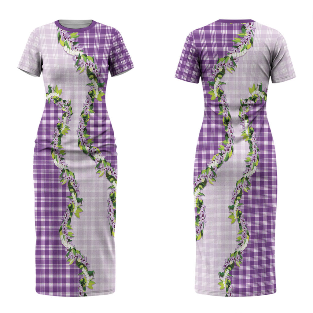Violet Hawaii Palaka Couples Matching Short Sleeve Bodycon Dress and Long Sleeve Button Shirt Maile Pikake Honohono Orchid Lei LT05 - Polynesian Pride