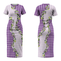 Violet Hawaii Palaka Couples Matching Short Sleeve Bodycon Dress and Long Sleeve Button Shirt Maile Pikake Honohono Orchid Lei LT05 - Polynesian Pride
