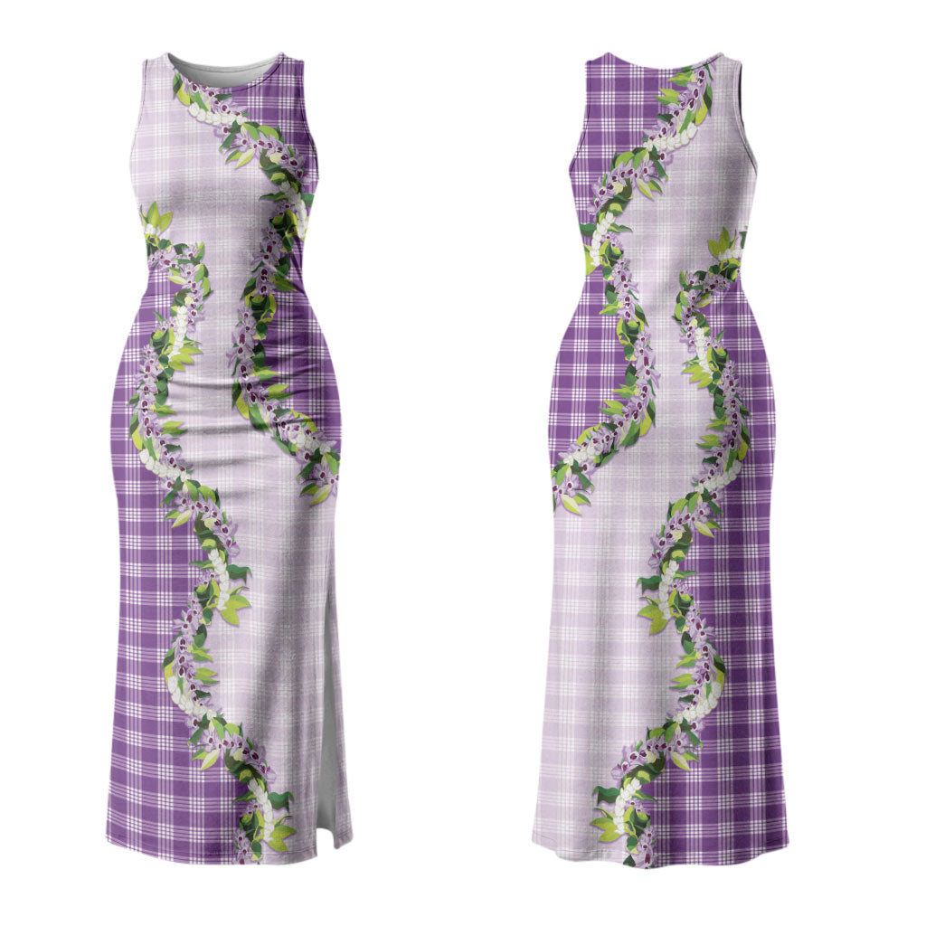 Violet Hawaii Palaka Couples Matching Tank Maxi Dress and Hawaiian Shirt Maile Pikake Honohono Orchid Lei LT05 - Polynesian Pride