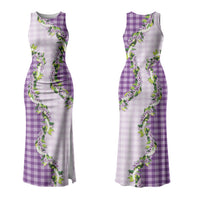 Violet Hawaii Palaka Couples Matching Tank Maxi Dress and Hawaiian Shirt Maile Pikake Honohono Orchid Lei LT05 - Polynesian Pride