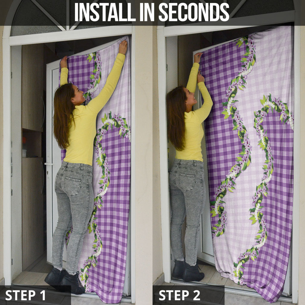 Violet Hawaii Palaka Door Cover Maile Pikake Honohono Orchid Lei