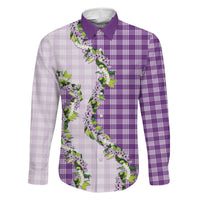 Violet Hawaii Palaka Family Matching Long Sleeve Bodycon Dress and Hawaiian Shirt Maile Pikake Honohono Orchid Lei