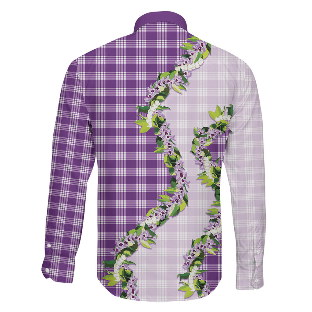 Violet Hawaii Palaka Family Matching Off The Shoulder Long Sleeve Dress and Hawaiian Shirt Maile Pikake Honohono Orchid Lei