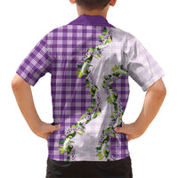 Violet Hawaii Palaka Family Matching Puletasi and Hawaiian Shirt Maile Pikake Honohono Orchid Lei
