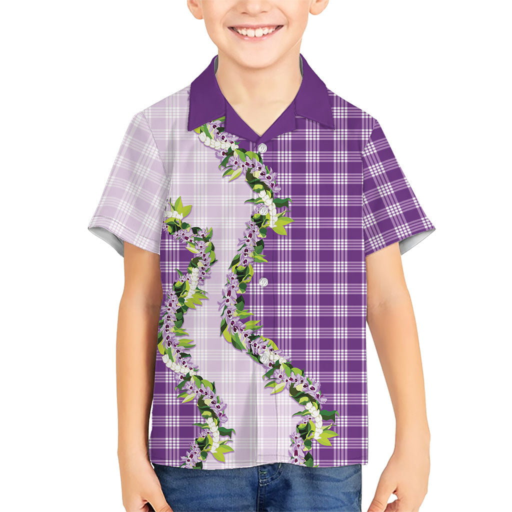 Violet Hawaii Palaka Family Matching Short Sleeve Bodycon Dress and Hawaiian Shirt Maile Pikake Honohono Orchid Lei