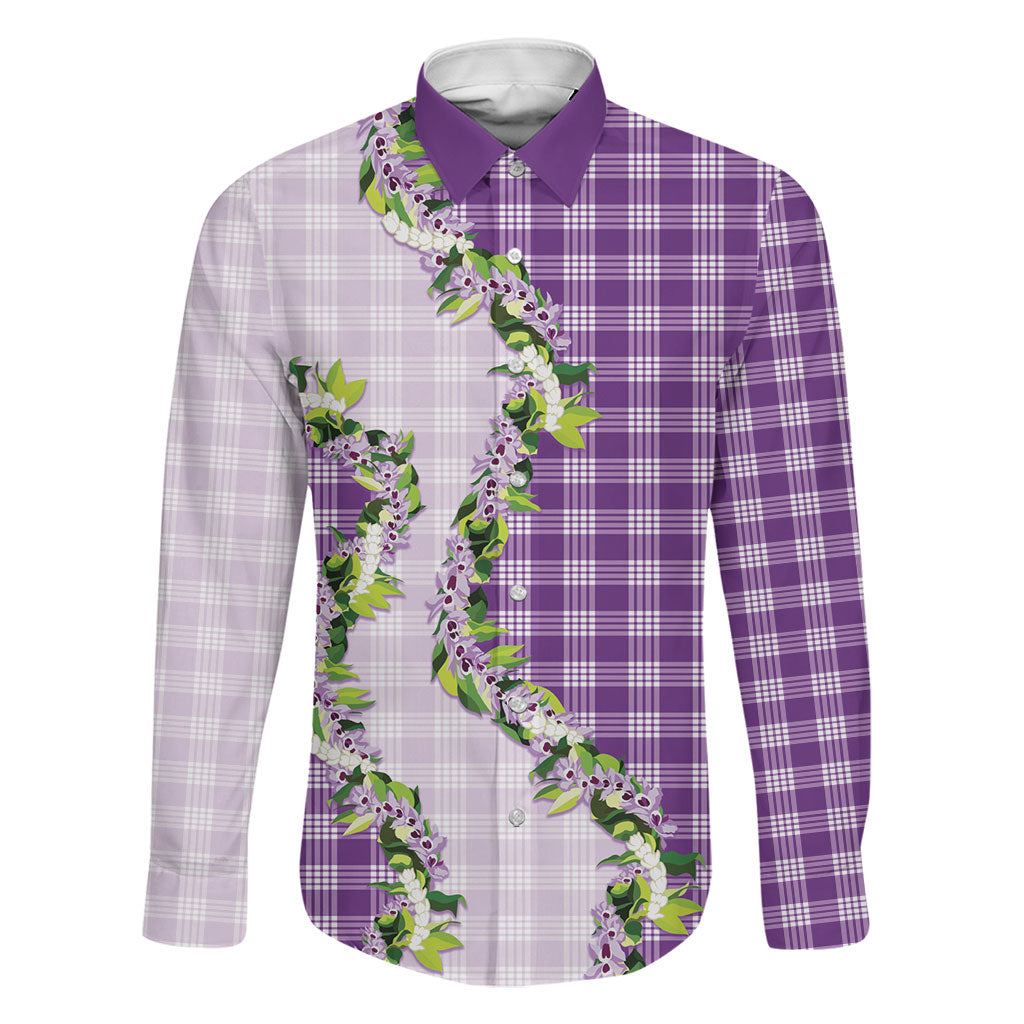 Violet Hawaii Palaka Family Matching Summer Maxi Dress and Hawaiian Shirt Maile Pikake Honohono Orchid Lei