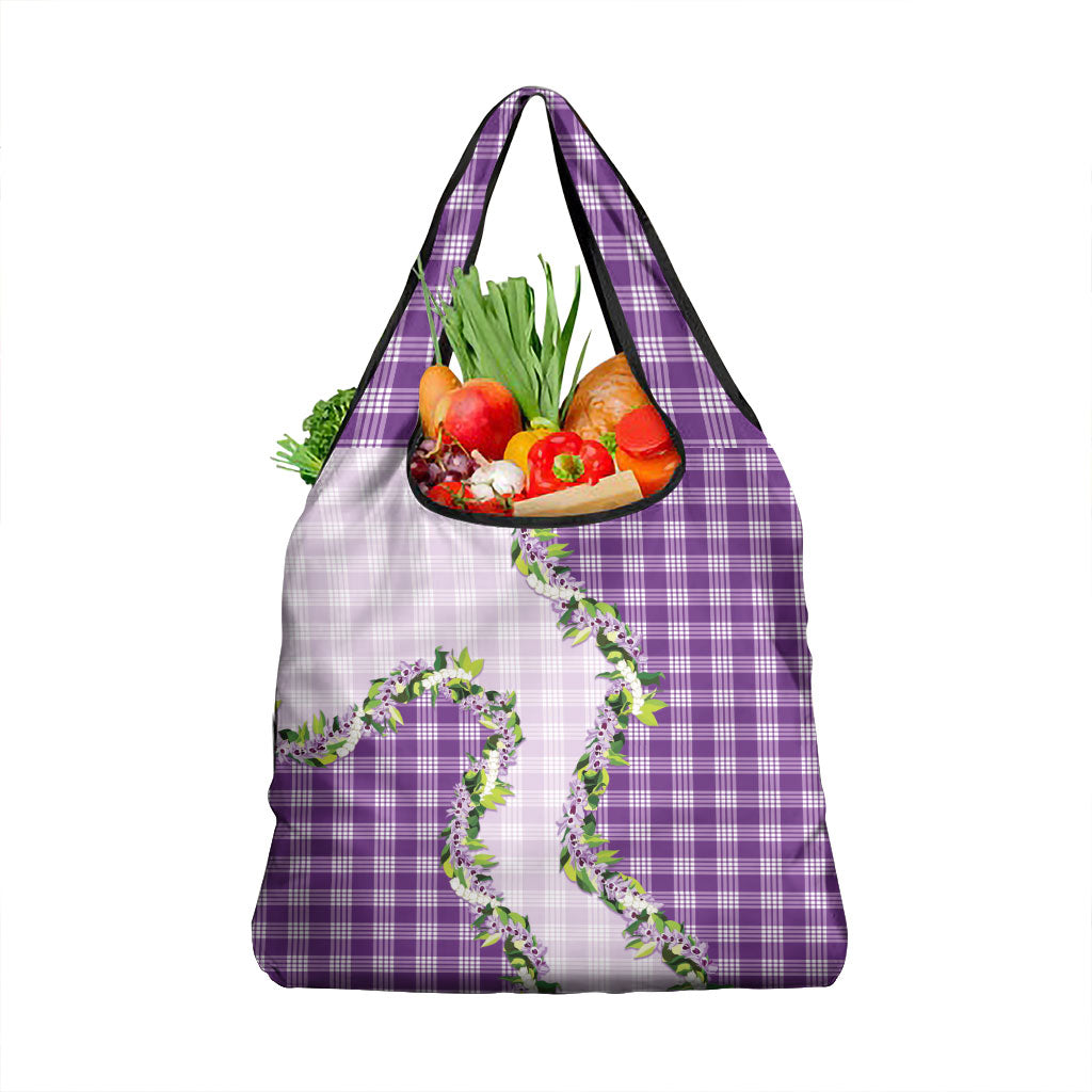 Violet Hawaii Palaka Grocery Bag Maile Pikake Honohono Orchid Lei