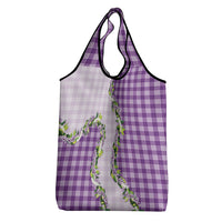 Violet Hawaii Palaka Grocery Bag Maile Pikake Honohono Orchid Lei