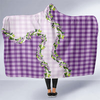 Violet Hawaii Palaka Hooded Blanket Maile Pikake Honohono Orchid Lei