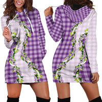 Violet Hawaii Palaka Hoodie Dress Maile Pikake Honohono Orchid Lei
