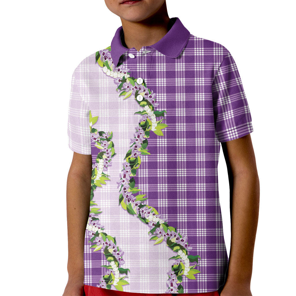 Violet Hawaii Palaka Kid Polo Shirt Maile Pikake Honohono Orchid Lei LT05 Kid Violet - Polynesian Pride