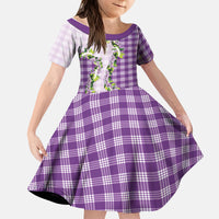 Violet Hawaii Palaka Kid Short Sleeve Dress Maile Pikake Honohono Orchid Lei