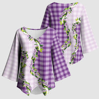 Violet Hawaii Palaka Kimono Sleeve Blouse Maile Pikake Honohono Orchid Lei