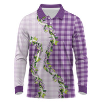 Violet Hawaii Palaka Long Sleeve Polo Shirt Maile Pikake Honohono Orchid Lei