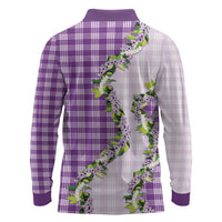Violet Hawaii Palaka Long Sleeve Polo Shirt Maile Pikake Honohono Orchid Lei