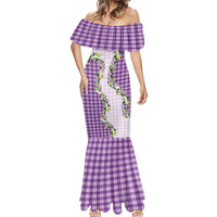 Violet Hawaii Palaka Mermaid Dress Maile Pikake Honohono Orchid Lei