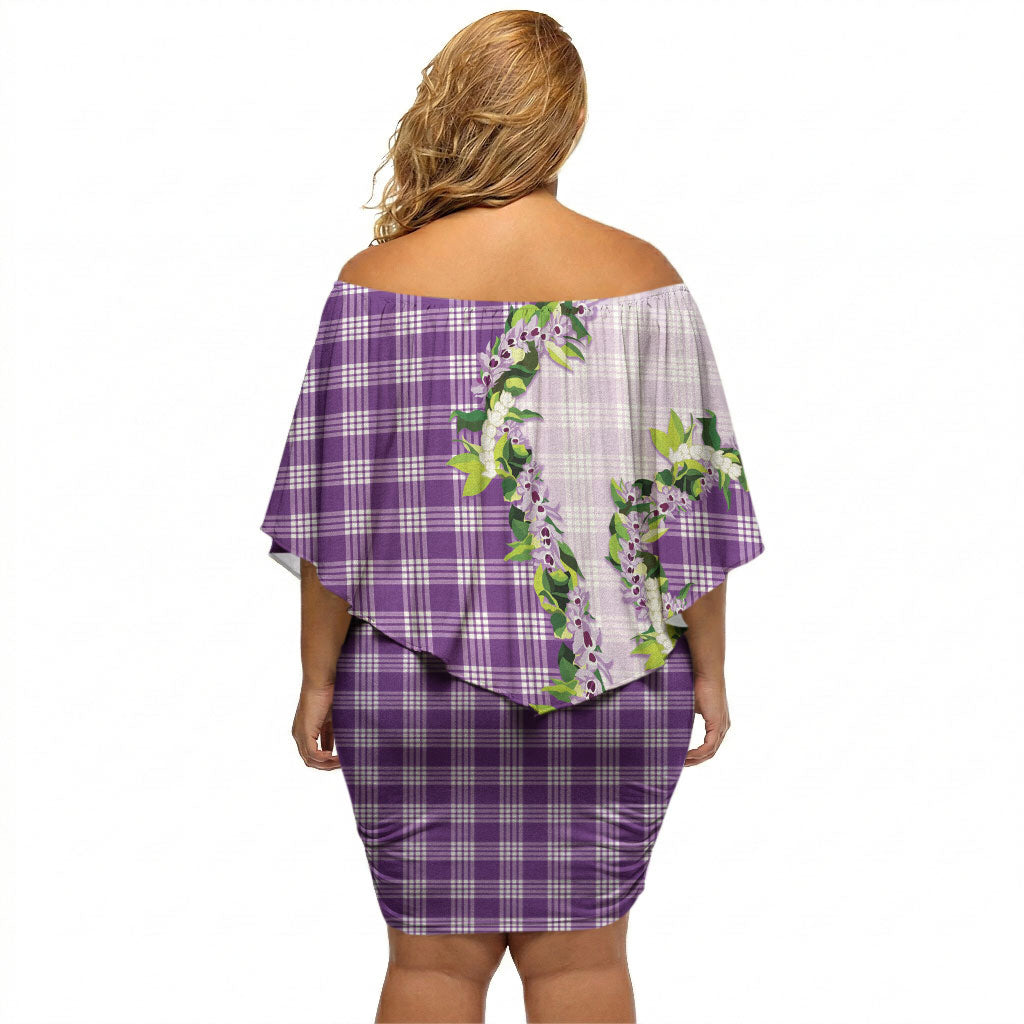 Violet Hawaii Palaka Off Shoulder Short Dress Maile Pikake Honohono Orchid Lei LT05 - Polynesian Pride