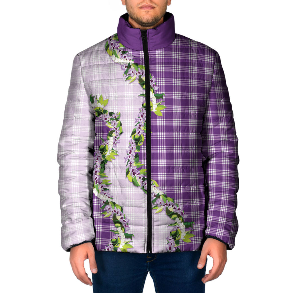 Violet Hawaii Palaka Padded Jacket Maile Pikake Honohono Orchid Lei LT05 Men Violet - Polynesian Pride