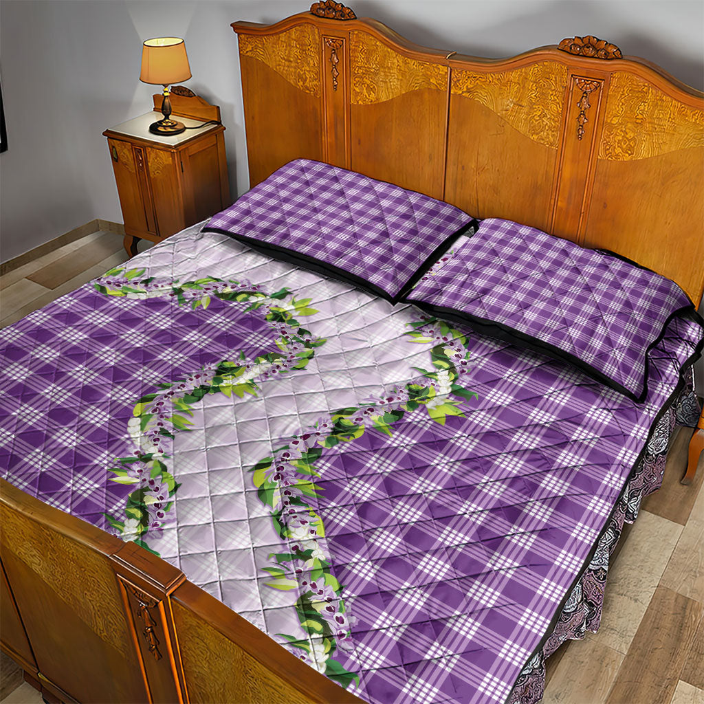 Violet Hawaii Palaka Quilt Bed Set Maile Pikake Honohono Orchid Lei