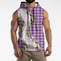 Violet Hawaii Palaka Sleeveless Hoodie Maile Pikake Honohono Orchid Lei