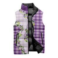 Violet Hawaii Palaka Sleeveless Puffer Jacket Maile Pikake Honohono Orchid Lei