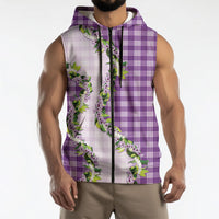Violet Hawaii Palaka Sleeveless Zip Hoodie Maile Pikake Honohono Orchid Lei