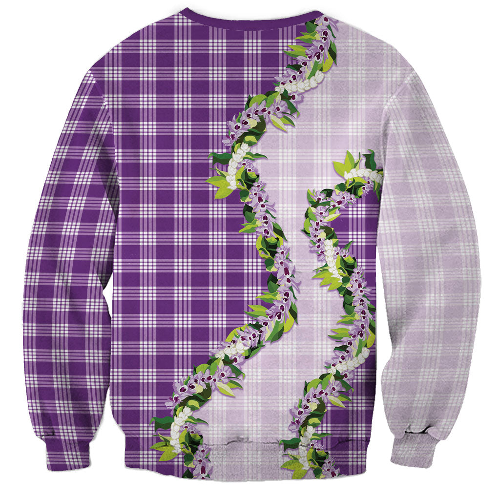 Violet Hawaii Palaka Sweatshirt Maile Pikake Honohono Orchid Lei LT05 - Polynesian Pride