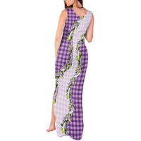 Violet Hawaii Palaka Tank Maxi Dress Maile Pikake Honohono Orchid Lei