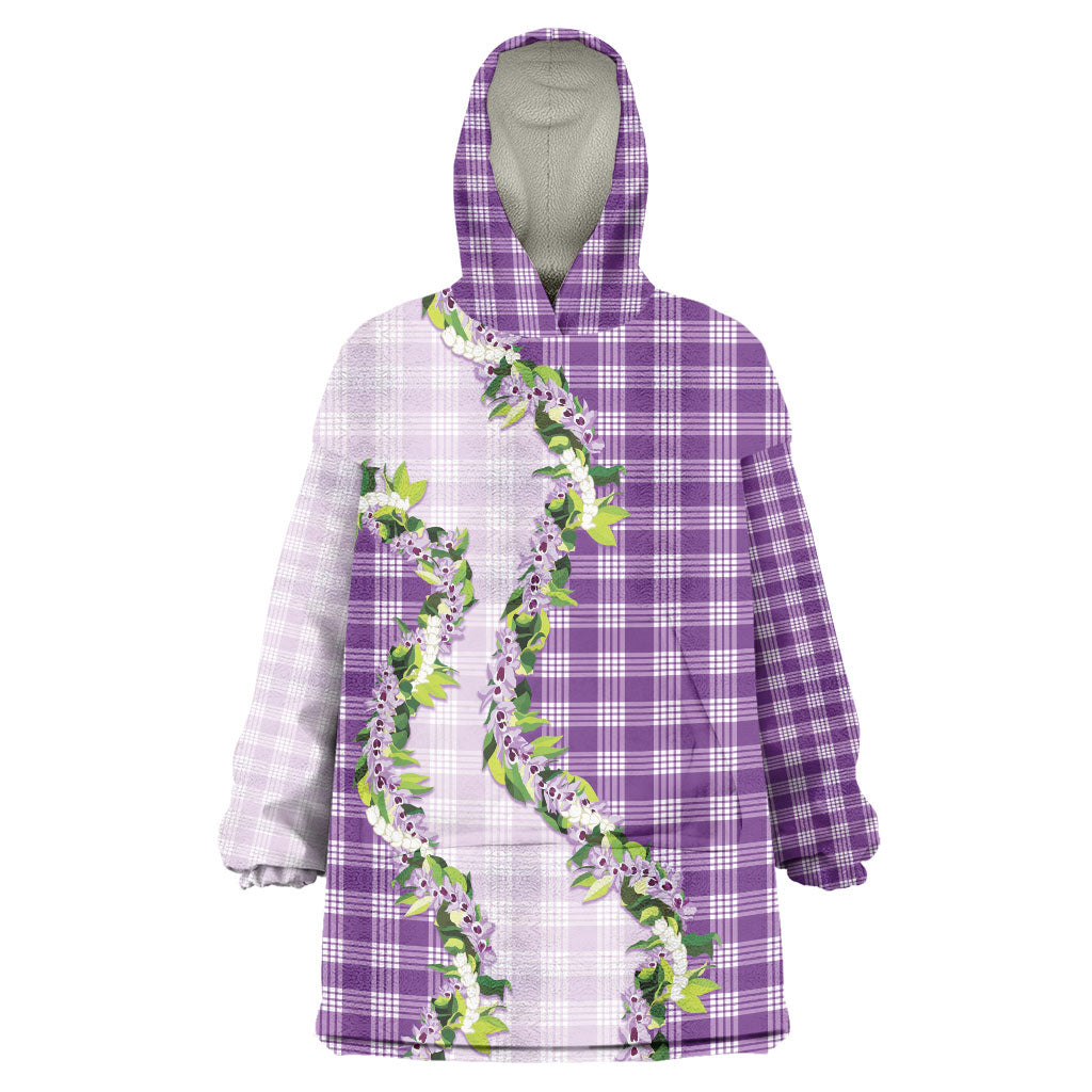 Violet Hawaii Palaka Wearable Blanket Hoodie Maile Pikake Honohono Orchid Lei